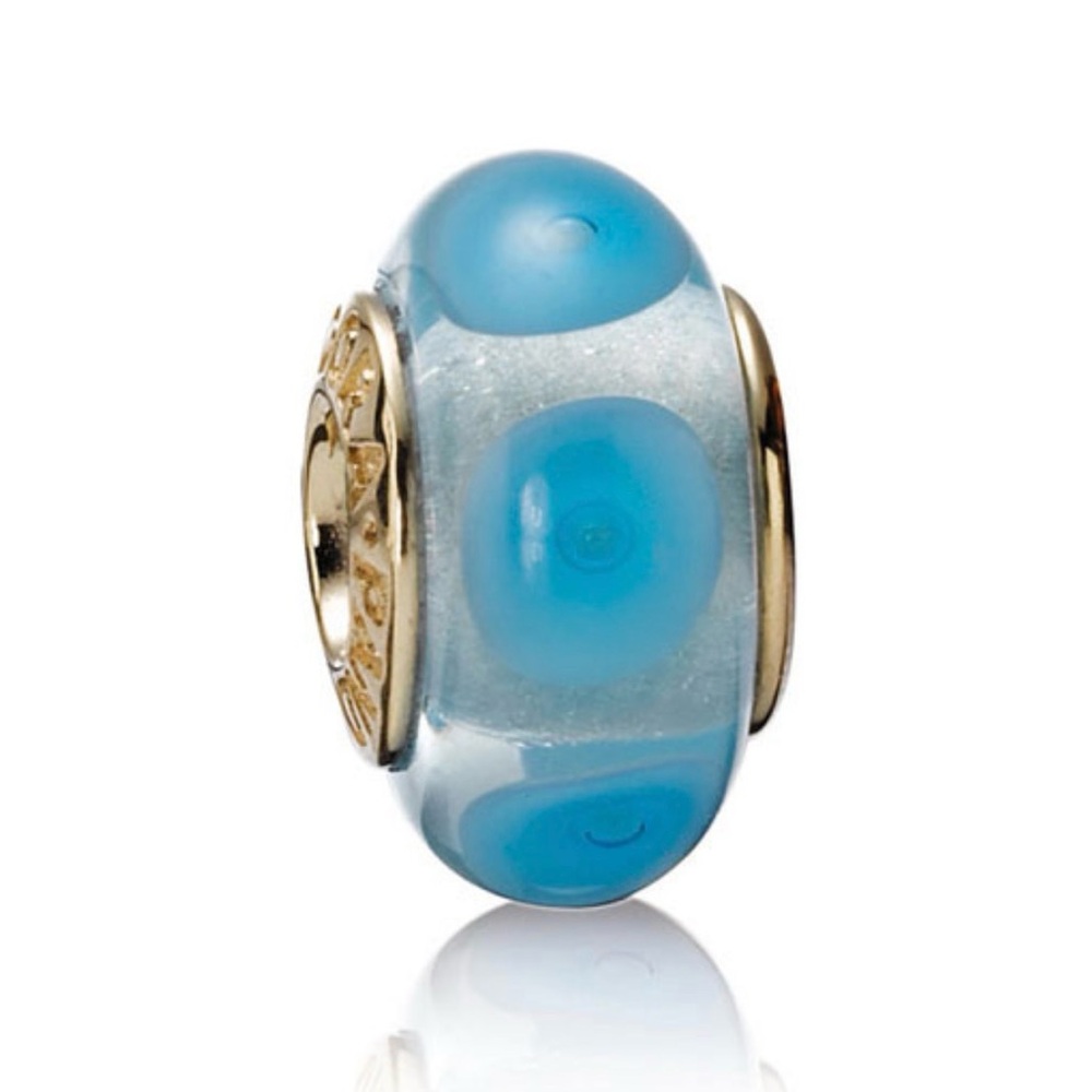 Pandora Retired Light Blue Mystic 14k Gold Murano